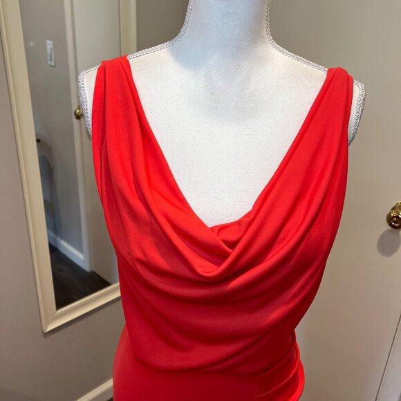 BGBGMaxAzria "Lena" Orange/Red Draped front, Cowl Open Back Gown, Size Small - Picture 5 of 16